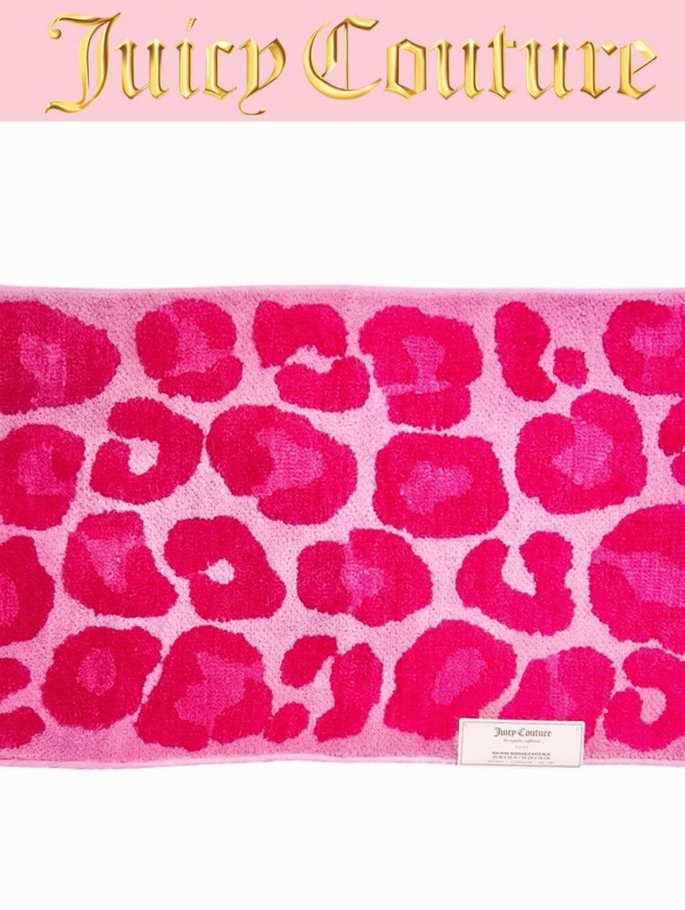 Juicy Couture Home Leopard Print Machine Washable Plush Bath Rug- Pink